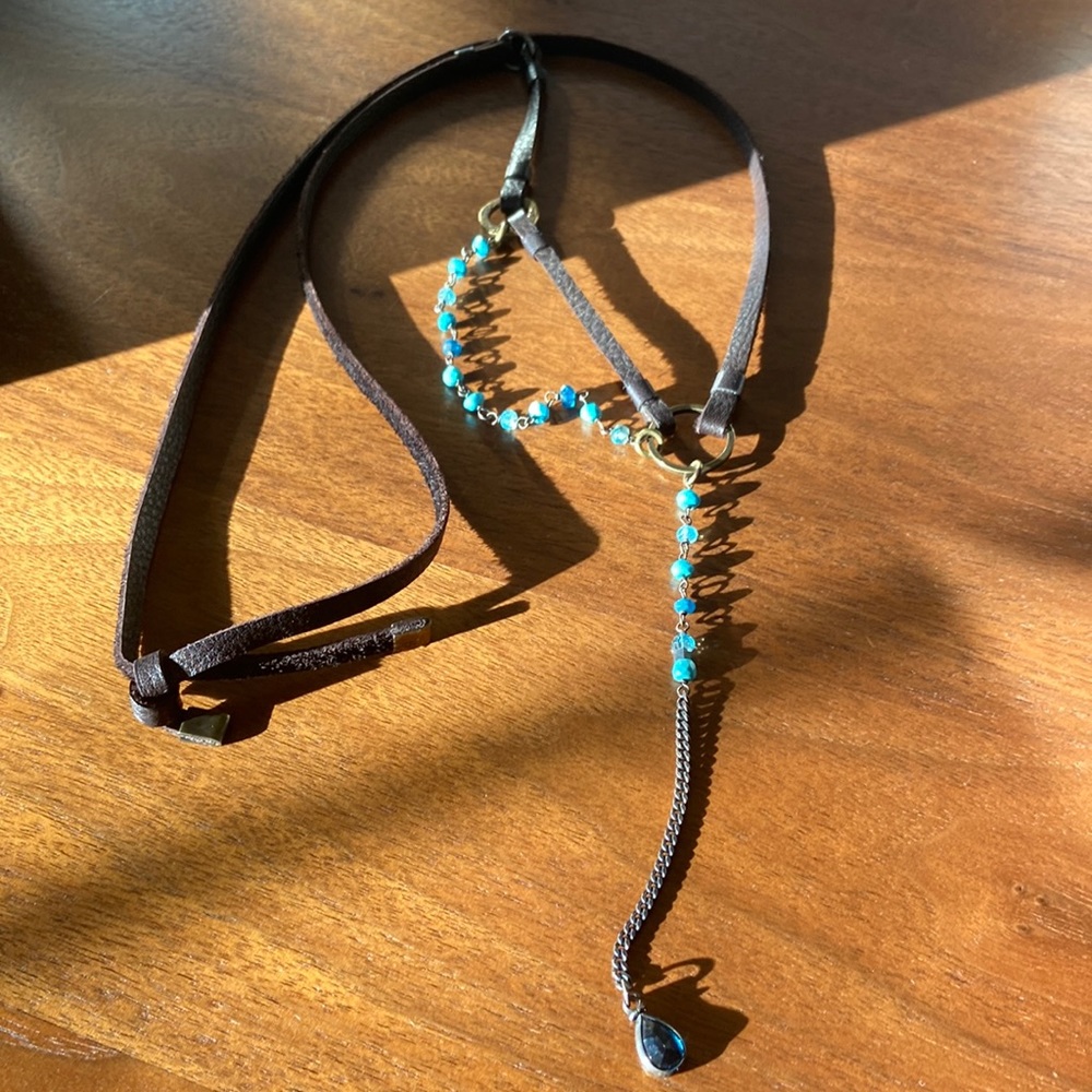 Leather, turquoise and beaded necklace